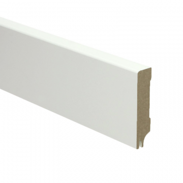 Vochtwerende MDF plint Modern 15x70mm wit Gelakt RAL9010 (Incl. geluid reducerende uitsparing) - 16331