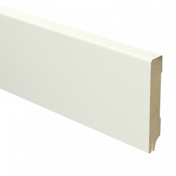 Vochtwerende MDF plint Modern 15x90mm wit Gelakt RAL9010 (Incl. geluid reducerende uitsparing) - 16332