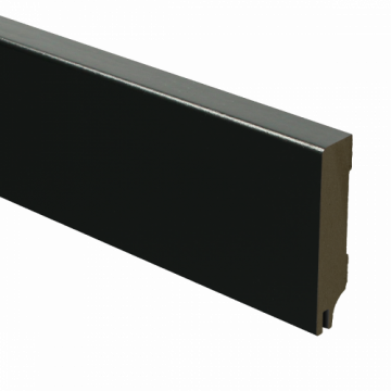 Vochtwerende MDF plint Modern 15x70mm Gelakt Zwart RAL9005 (Incl. geluid reducerende uitsparing) - 16342