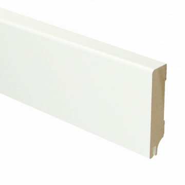 Vochtwerende MDF plint Modern 15x70mm Gelakt Verkeerswit RAL9016 (Incl. geluid reducerende uitsparing) - 16344